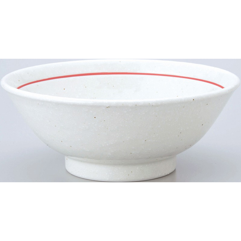 白鳳 粉引 下絵赤ライン 反高台22cm丼 （名入れ対応・オリジナル丼作成）【10-242-5】