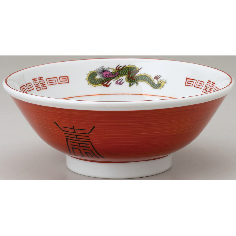 赤巻ラーメン丼 反高台22cm丼 三つ龍 （名入れ対応・オリジナル丼作成）【10-244-17】