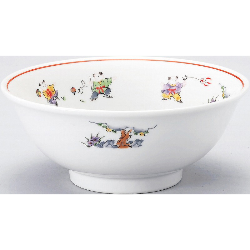 色絵唐子 反高台22cm丼 （名入れ対応・オリジナルどんぶり作成）【10-250-8】