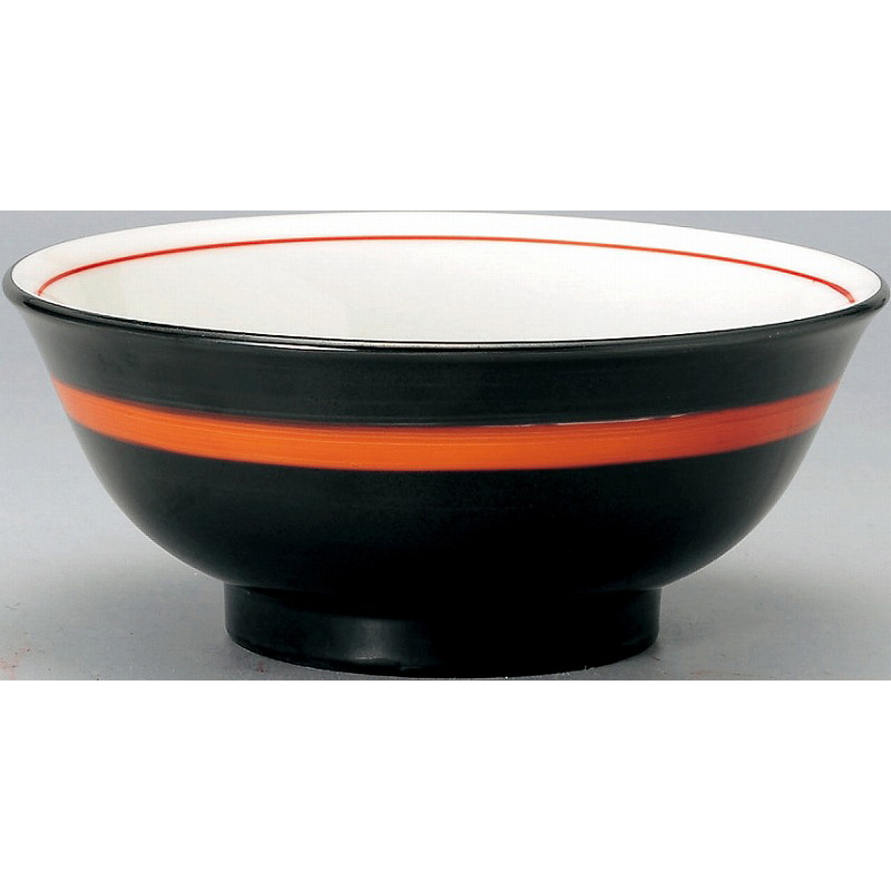 手巻丼 上絵付 反高台21cm丼 黒巻赤帯 （名入れ対応・オリジナルどんぶり制作）【10-244-10】