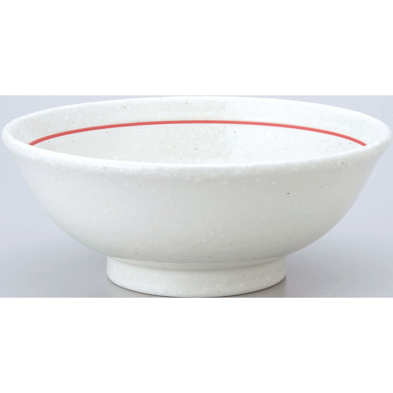 白鳳 粉引 下絵赤ライン 反高台21cm丼 （名入れ対応・オリジナルどんぶり製作）【10-242-6】