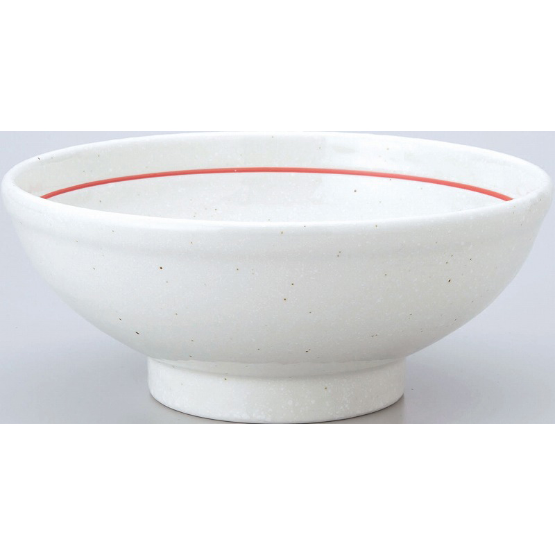 白鳳 粉引 下絵赤ライン 玉渕21cm丼 （名入れ対応・オリジナルどんぶり作成）【10-242-9】